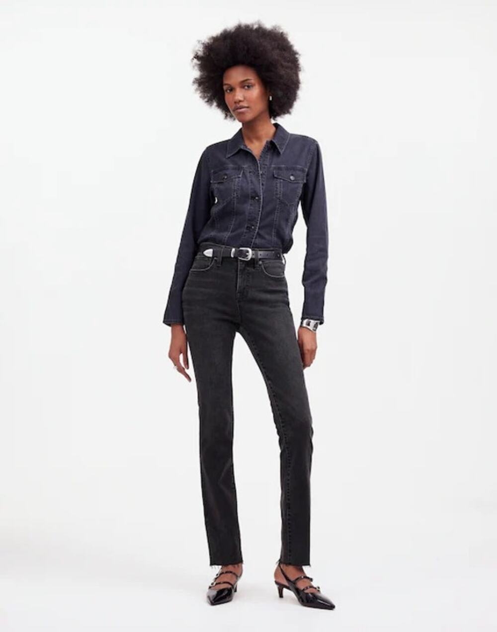 NWT Madewell Mid-Rise Stovepipe Jeans 32 Charcoal Black Raw Hem MR574